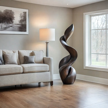 Tall Abstract Solid Wood Sculpture Handcrafted Modern Wooden Floor Art Decor