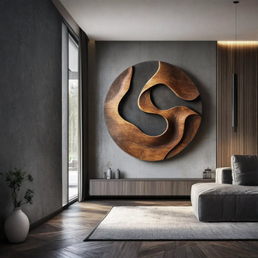 Abstract Carved Solid Wood Wall Art for Modern Living Space