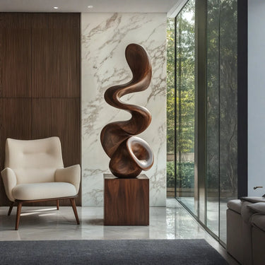 Abstract Solid Wood Pedestal Sculpture for Luxury Modern Interior