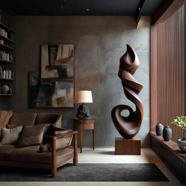 Abstract Solid Wood Pedestal Sculpture for Contemporary Interior Decor