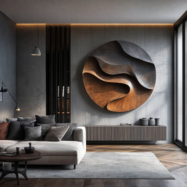 Abstract Round Wood Wall Sculpture for Organic Modern Interiors