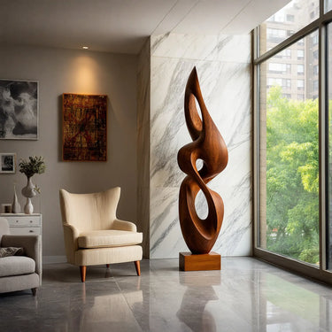 Large Abstract Solid Wood Sculpture Modern Hand Carved Wood Statue for Luxury Interior Decor