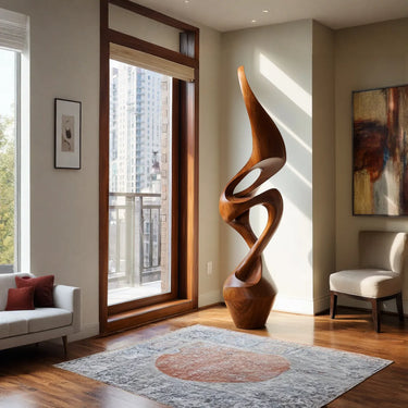 Contemporary Floor Sculpture in Natural Wood with Open Curves
