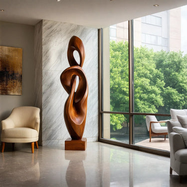 Sculptural Open Form Floor Art in Natural Wood
