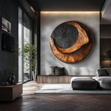 Flowing Circular Wall Art with Sculpted Natural Wood Layers