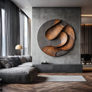 Abstract Swirl Wall Art in Natural Wood for Modern Interiors