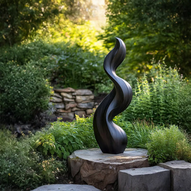 Flame Form Garden Sculpture in Natural Wood for Outdoor Settings