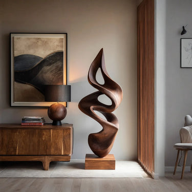 Open Silhouette Floor Sculpture in Natural Wood for Designer Rooms