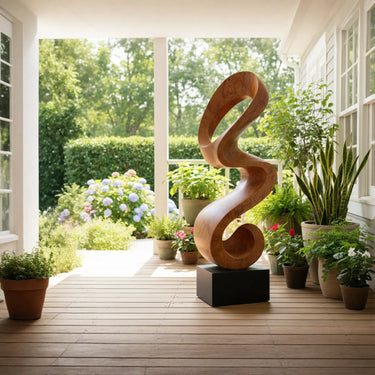 Large Outdoor Wood Sculpture With Flowing Abstract Form
