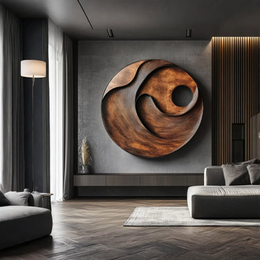 Yin Flow Spiral Round Wall Art with Textured Layered Relief