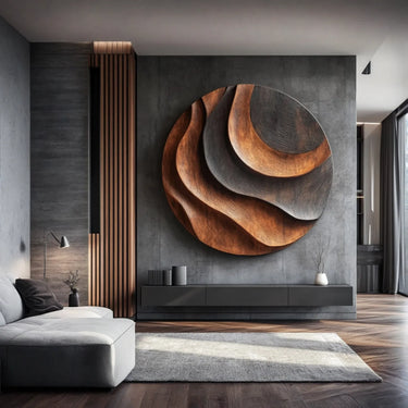 Layered Drift Contour Round Wall Art with Sculptural Relief Form