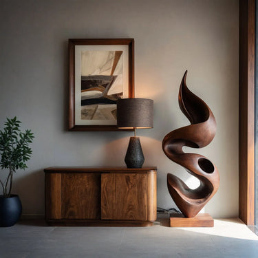 Flame Void Wood Sculpture for Modern Interior Statement