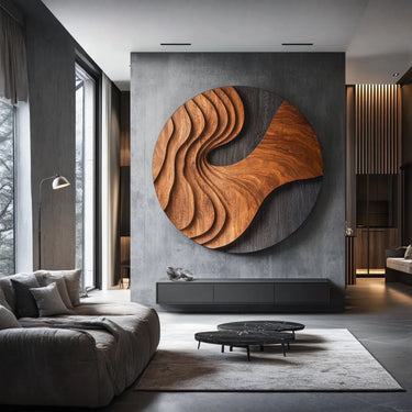 Carved Ripple Flow Round Wall Art with Layered Contour Depth