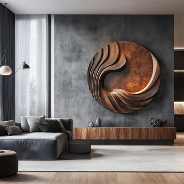 Spiral Grain Flow Round Wall Art with Textured Layered Depth