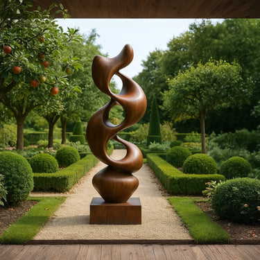 Modern Garden Art Sculpture in Natural Wood With Open Curves