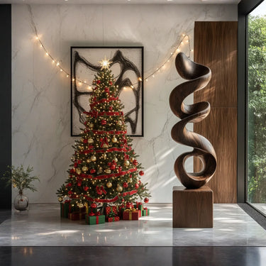 Contemporary Twisting Sculpture in Natural Wood for Interior Display
