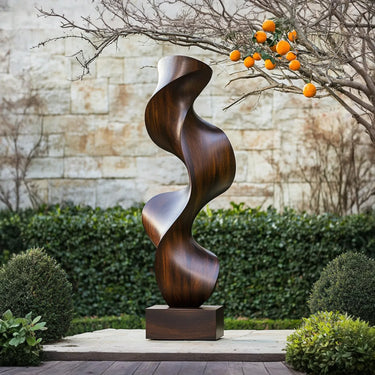 Outdoor Spiral Sculpture in Natural Wood for Garden Landscapes
