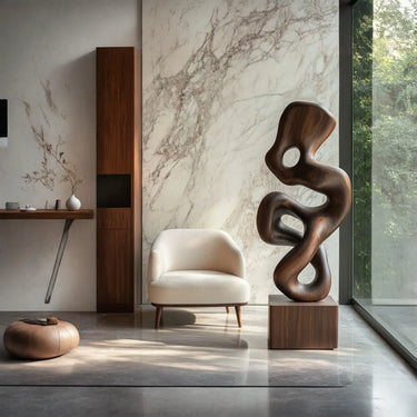 Abstract Loop Sculpture in Natural Wood for Modern Interiors