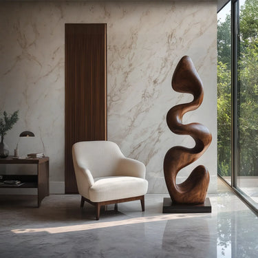 Organic Wave Sculpture in Natural Wood for Modern Interiors