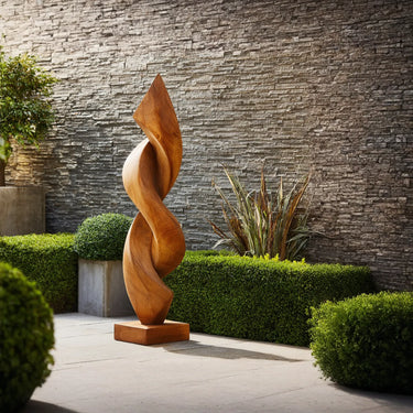 Contemporary Twisting Natural Wood Sculpture for Garden Display
