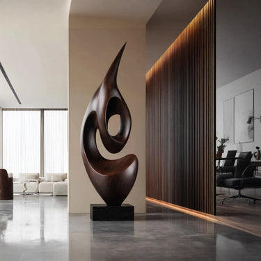Sculptural Natural Wood Floor Art with Organic Curved Form