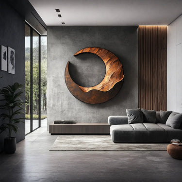 Organic Crescent Solid Wood Wall Sculpture for Modern Home Decor