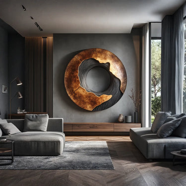 Handcrafted Solid Wood Circle Sculpture for Modern Wall Decor