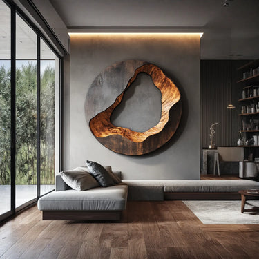 Abstract Solid Wood Wall Art with Organic Open Center Form