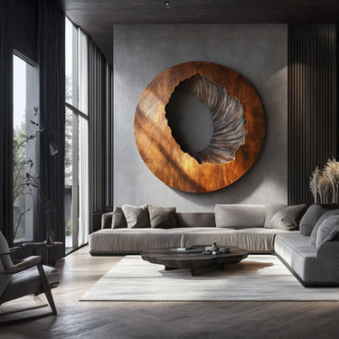 Handcarved Solid Wood Wall Sculpture with Wave Texture Design