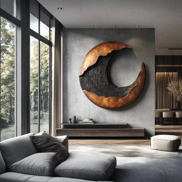 Abstract Solid Wood Circle Wall Art Hand Carved Wave Style Wooden Wall Sculpture