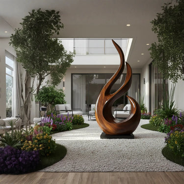 Large Abstract Solid Wood Sculpture Hand Carved Modern Wooden Floor Art