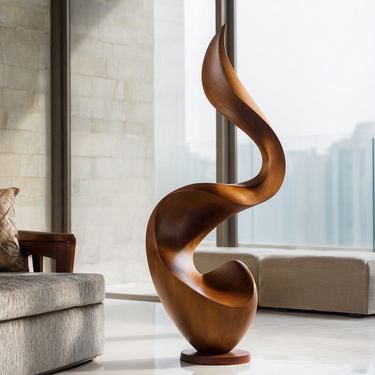 Abstract Wood Sculpture Handcarved Modern Twisted Wooden Floor Art