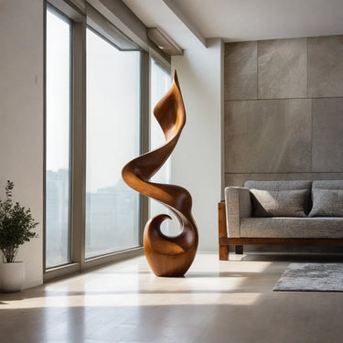 Modern Twisted Solid Wood Sculpture Handcarved Abstract Wooden Floor Decor