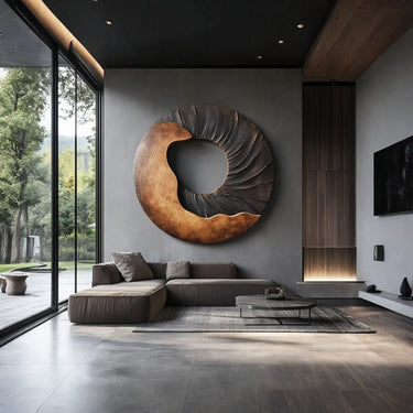 Handcarved Spiral Solid Wood Circle Wall Art  Large Sculptural Wooden Wall Decor