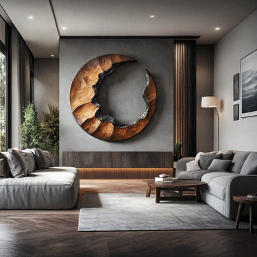Abstract Solid Wood Wall Sculpture with Live Edge Circle Form
