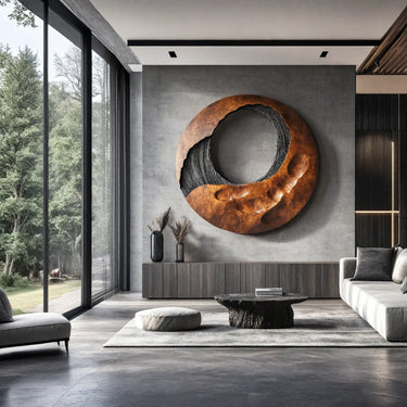 Handcarved Abstract Solid Wood Circle Wall Art Large Modern Wooden Wall Sculpture