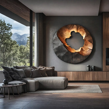 Handcarved Solid Wood Hollow Circle Wall Art Modern Sculptural Wooden Wall Decor