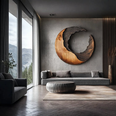 Handcarved Yin-Yang Solid Wood Circle Wall Art  Large Sculptural Wooden Wall Decor