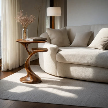 Asymmetrical Dual Top Side Table in Natural Wood