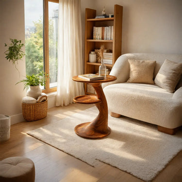 Organic Curved Side Table with Dual Round Display Surfaces