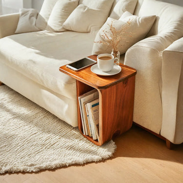 Compact Wood Side Table with Built-In Magazine Storage
