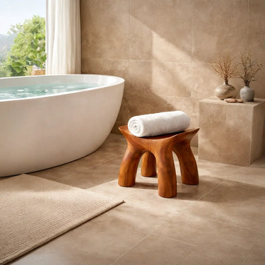 Rustic Solid Wood Shower Bench for Bathroom Seating and Decor