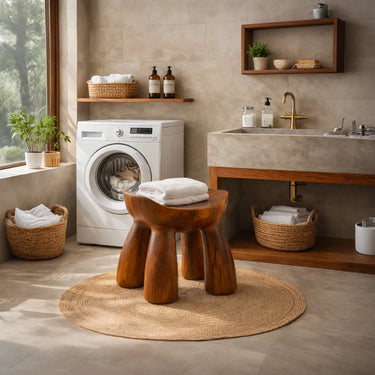 Sculptural Solid Wood Shower Bench