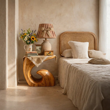 Organic Curve Solid Wood Nightstand With Sculpted Wave Form