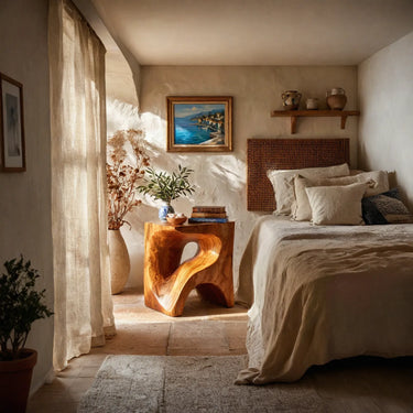 Abstract Solid Wood Nightstand With Sculpted Hollow Design