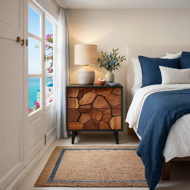 Geometric Solid Wood Nightstand With Mosaic Drawer Design