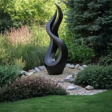 Large Black Abstract Wood Sculpture Handcrafted Modern Garden Outdoor Statement Statue