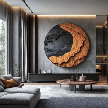 Large Round Solid Wood Wall Art  Handcarved Organic Modern Sculpture