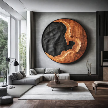 Round Solid Wood Wall Sculpture Handcarved Organic Modern Wall Decor