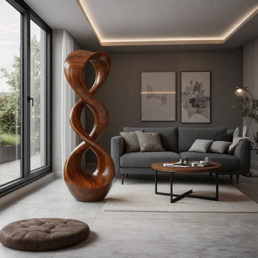 Infinity Loop Floor Sculpture in Natural Wood